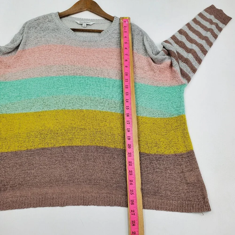Davi & Dani Color Block Striped Sleeve Pullover Sweater L‎ Multicolor Knit Top